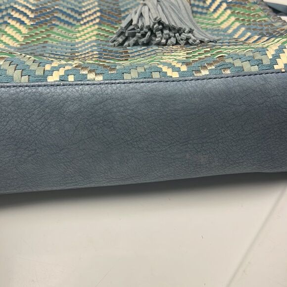 Steven by Steve Madden Blue Basketweave Shoulder Purse w/ Hanging Tassels- large - Picture 16 of 16